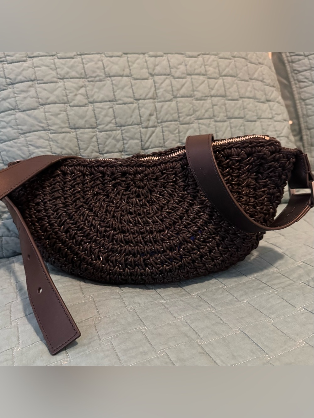 AllSaints Luna Micro Woven Raffia Crossbody Belt Bag Black